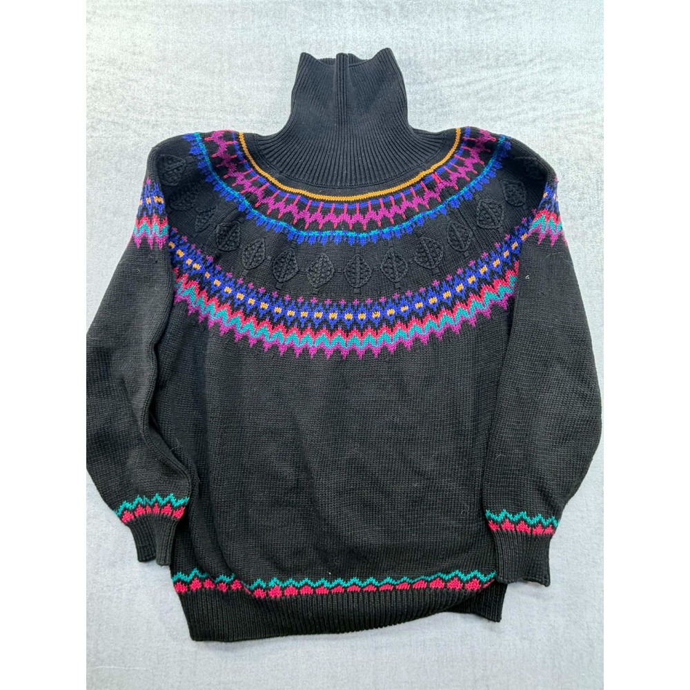 Vintage Eddie Bauer Sweater Womens XS Gray Turtleneck Fair Isle Knit Ski 90s‎